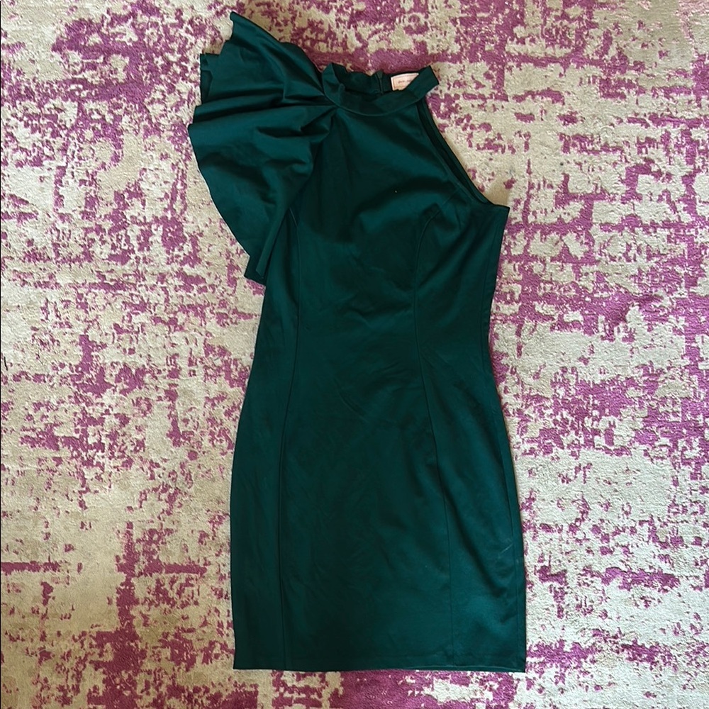 Green One Shoulder Ruched Cocktail Dress